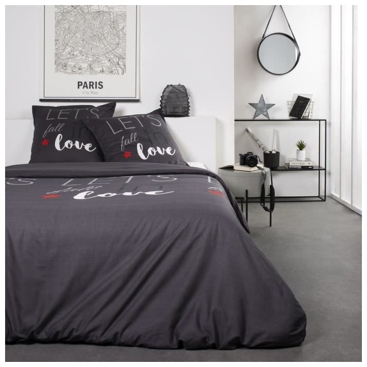 TODAY Parure de lit Coton 2 personnes - 220x240 cm - Imprimé Gris Lov