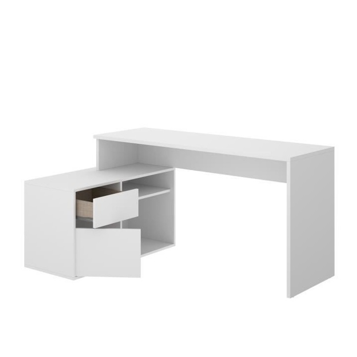 Bureau d'angle reversible 1 tiroir + 1 porte - Blanc - L 139 x P 92 x