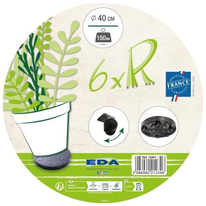 EDA Support a 6 roulettes Ø40cm - Ardoise