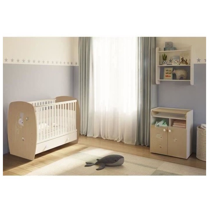 POLINI KIDS AMIS ZEN Lit NEVA 120*60 avec tiroir blanc/naturel