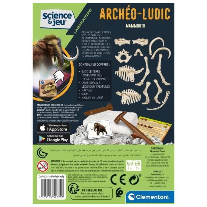 Clementoni - Science & Jeu - Archéo Ludic - Mammouth
