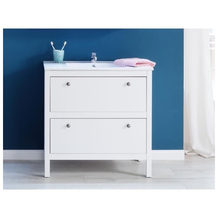 OLE Meuble salle de bain avec vasque - Mélaminé - Décor Blanc mat -