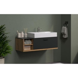 Meuble avec vasque suspendu - SYNNAX - 1 Abattant + 2 Niches - L120 x