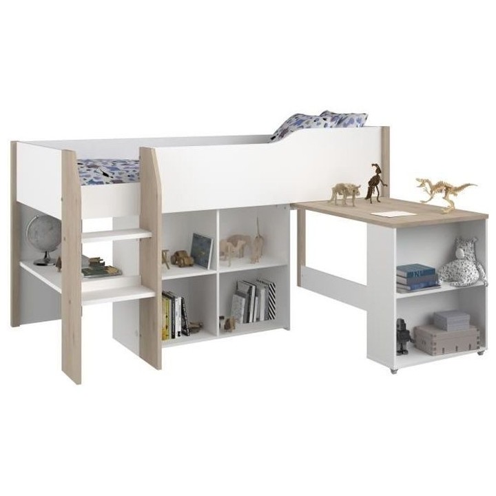 Lit combiné enfant avec bureau rétractable - PARISOT - LIAM - Blanc