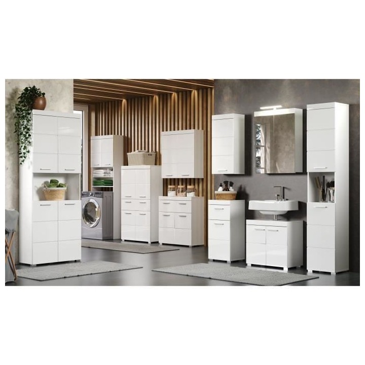 Armoire de salle de bain AMANDA - 2 portes miroir - L60 x P17 x H77 cm
