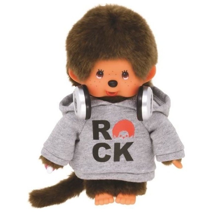 Peluche Monchhichi Bandai - Rock - 20 cm - Marron - Jaune - 3 ans et p