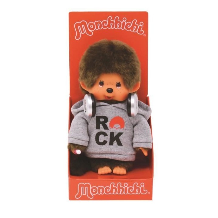 Peluche Monchhichi Bandai - Rock - 20 cm - Marron - Jaune - 3 ans et p
