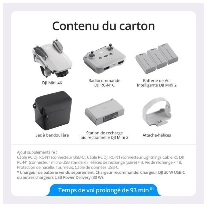 Drone pliable DJI Mini 4K Fly More Combo - Blanc - Autonomie 31 min -