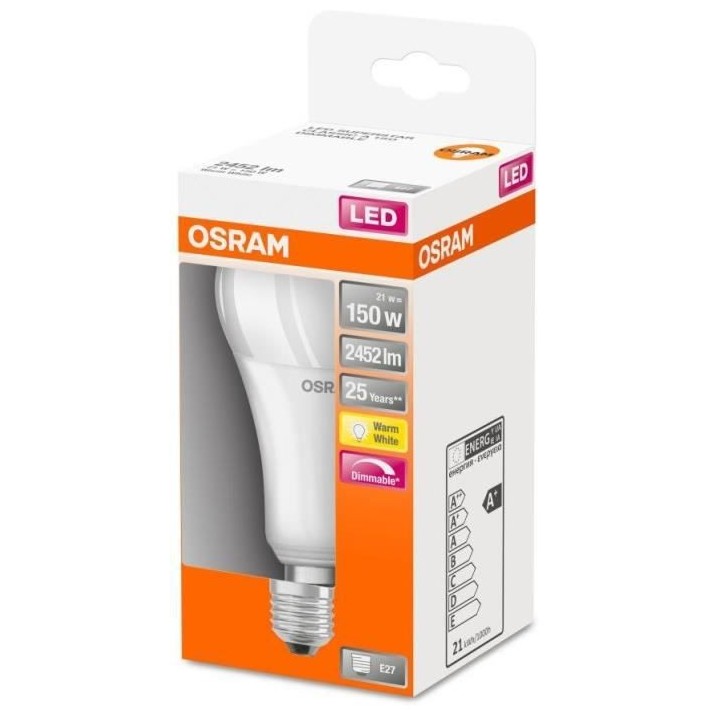 OSRAM Ampoule LED Standard dépolie radiateur variable 21W 150 E27 cha